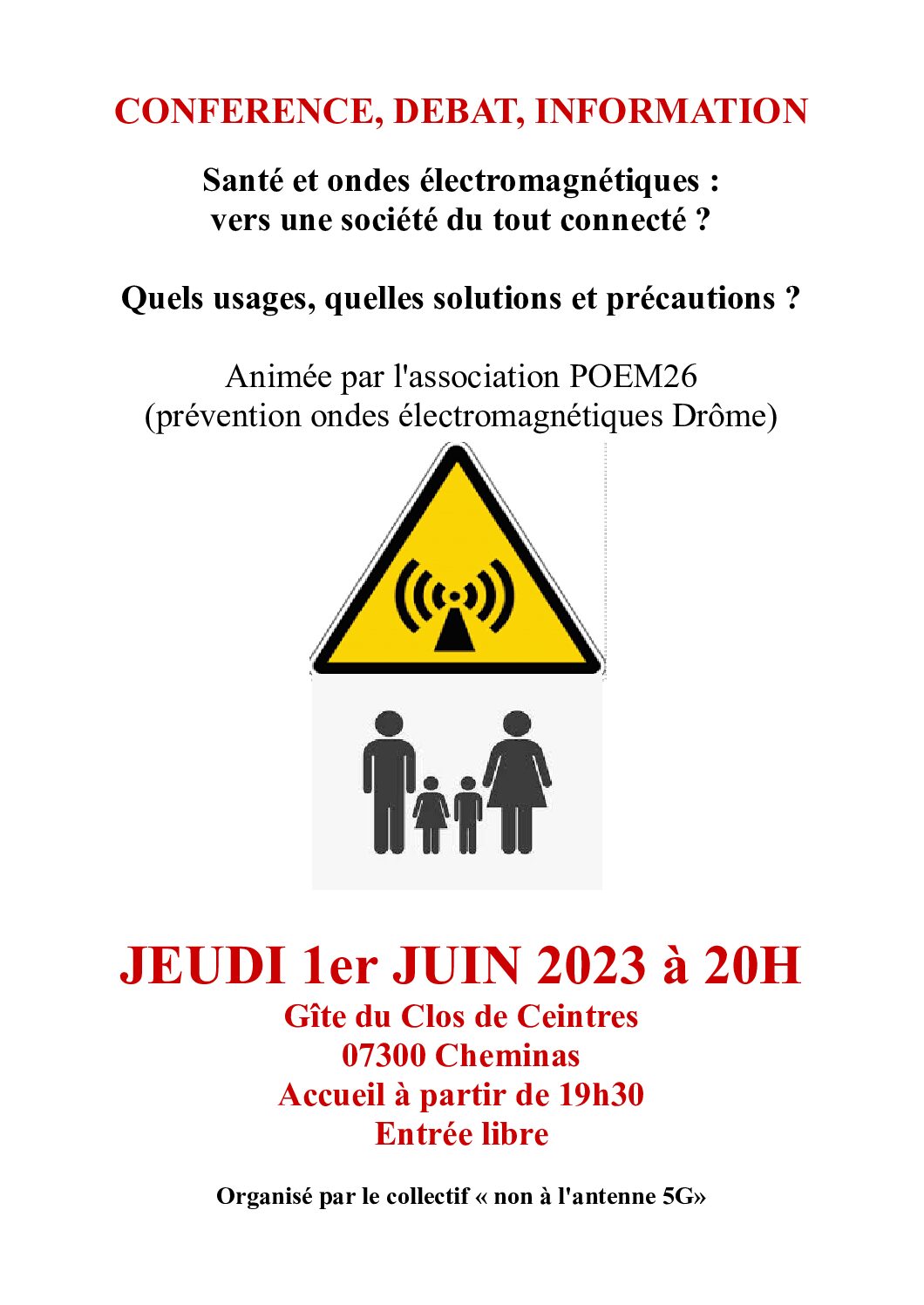Conference debat Animation à CHEMINAS (Ardeche) le 01 juin 2023
